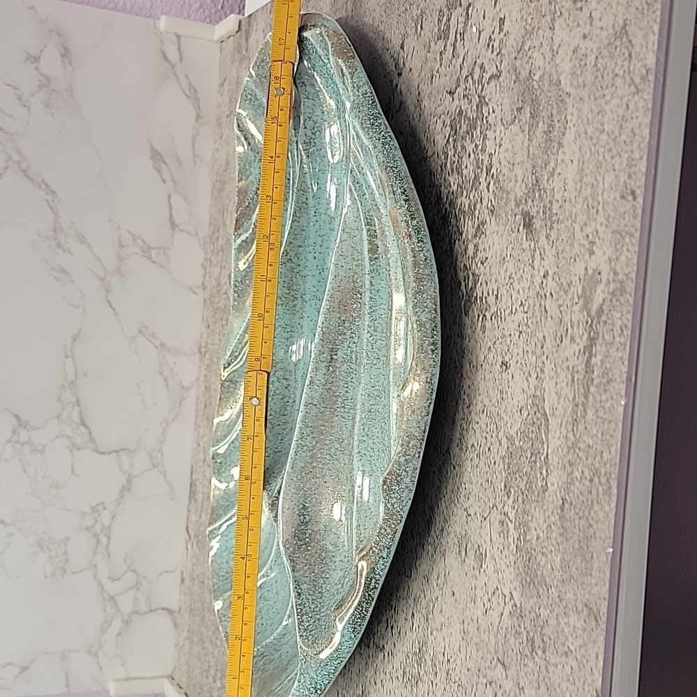 Mid Century Modern California Pottery Turquoise & Gold Leaf Divided Relish Tray - Picture 10 of 11